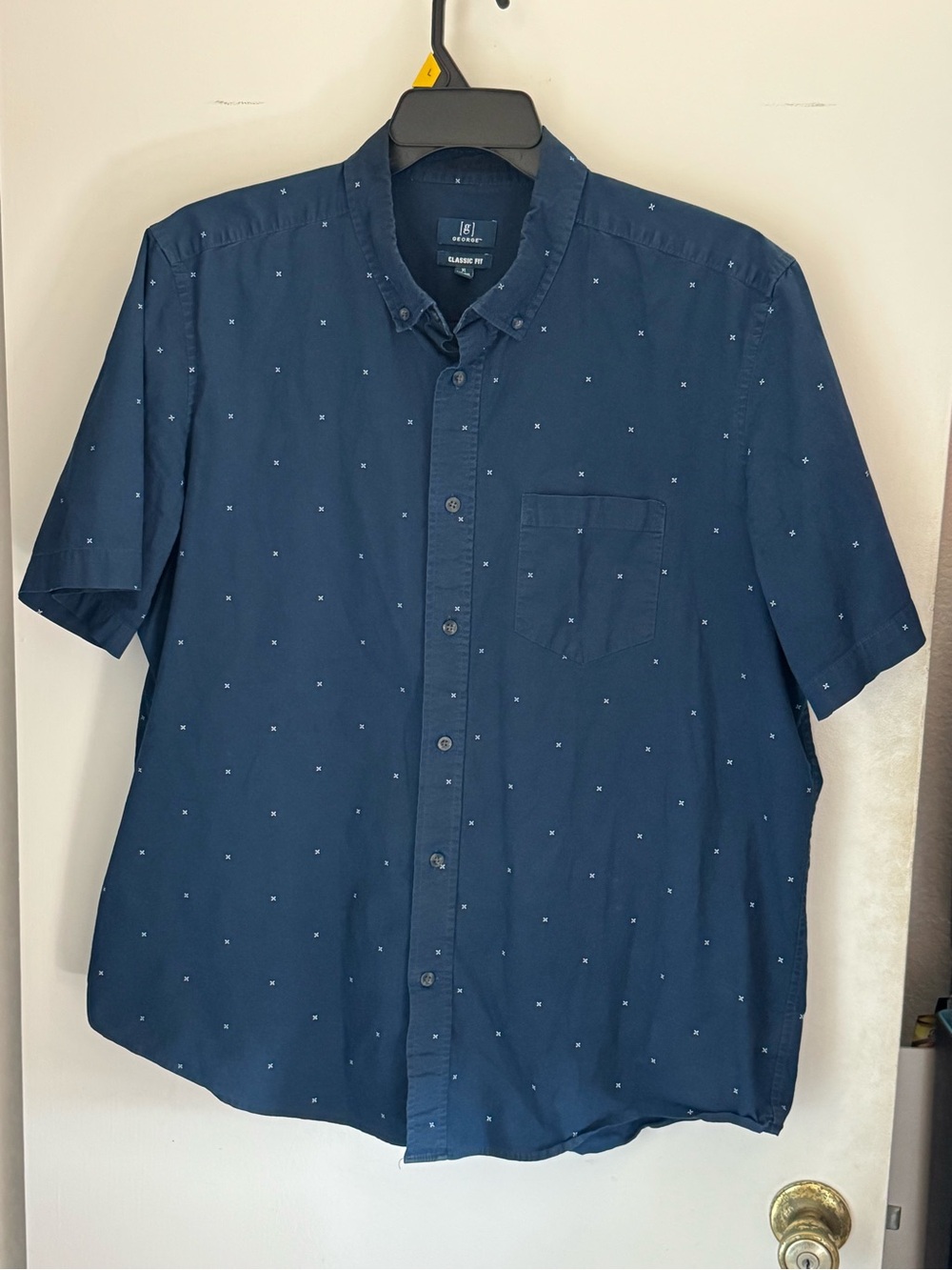 George Navy Short-Sleeve Button-Down Shirt with Micro Dot Print